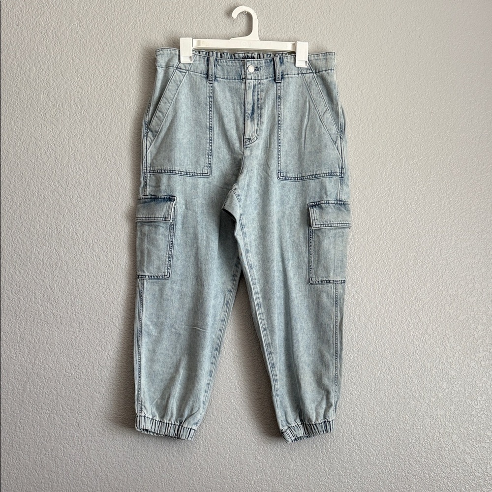 J. Crew Light Blue Cropped Cargo Jeans with Elastic Ankles